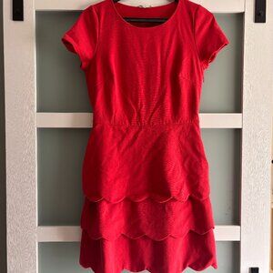 Boden Red Scalloped Tiered Sheath Dress - Size US 8 / UK 12